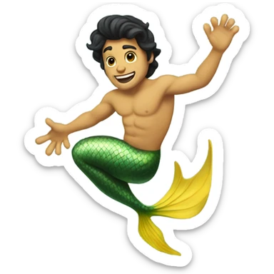 Tan merman with dark hair and yellow tail sticker