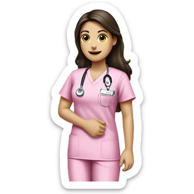 Brunette girl in pink scrubs holding an arm X-ray  sticker