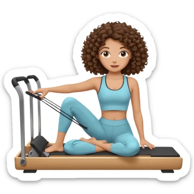 brunette,curly hair 3b girl doing reformer pilates with cute set sticker