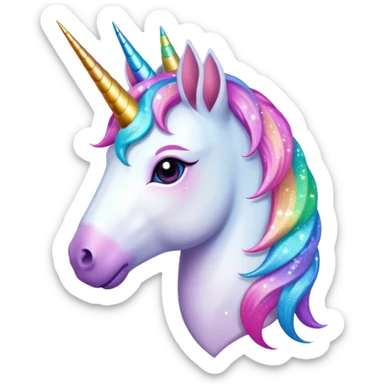 Unicorn, with sparkly horn, futuristic colored glitter hair sticker
