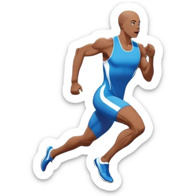An icon showing a large stadium filled with cheering fans and bright lights In the background. The sky is clear and blue. a running track with lanes marked in white. A sprinter in mid-stride pushes forward, muscles tense.Transparent background emphasizes the speed and energy of running. sticker