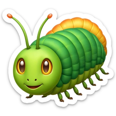 Cinematic Noble Caterpillar Portrait Emoji, Poised and vibrant, with a segmented, gently curving body adorned in bright, lively hues and delicate, inquisitive eyes, Simplified yet charmingly detailed features, highly detailed, glowing with a soft, verdant radiance, high shine, intelligent and resilient, stylized with an air of natural transformation, focused and curious, soft glowing outline, capturing the essence of a watchful caterpillar that appears ready to inch out of the screen with gentle determination! sticker