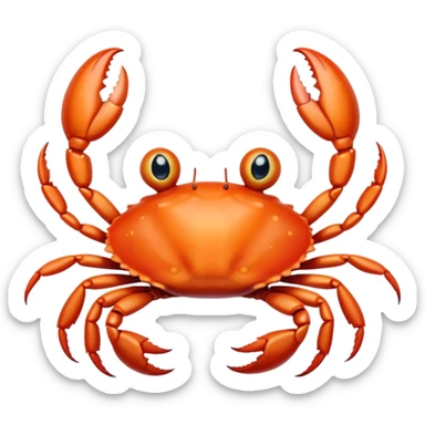 Cinematic Cute Baby Crab Portrait Emoji, Head tilted playfully and inquisitively, featuring an adorably small form with a delicately patterned carapace, round, sparkling eyes, and tiny, endearing pincers, Simplified yet irresistibly adorable features, highly detailed, glowing with a warm, friendly coastal glow, high shine, affectionate and lively, stylized with a touch of seaside whimsy, soft glowing outline, capturing the essence of a mischievous yet loving baby crab that seems as if it could pinch its way out of the screen into your arms! sticker
