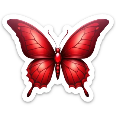 A stunning red butterfly in Gothic style, its wings shimmering in ruby, scarlet, and burgundy hues, takes center stage, while dark, shadowy crosses fade into the misty background. The contrast between its vibrant beauty and the eerie surroundings creates a haunting yet mesmerizing atmosphere. sticker