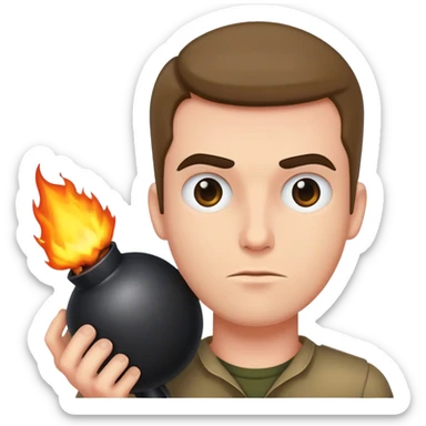 Man holding a bomb sticker