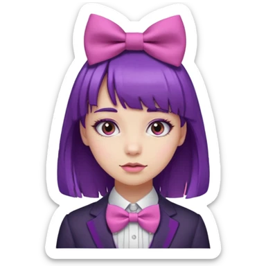 girl with bangs and purple hair and pink hairbow tie sticker