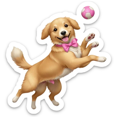 girly dog with a pink bow jumping in the air to catch a ball sticker