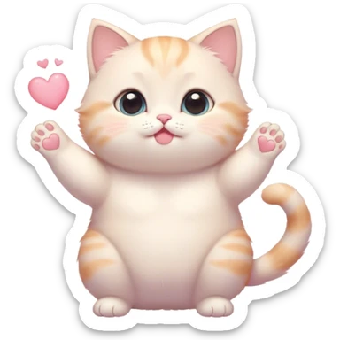 Cinematic chubby pastel kitten, big round eyes full of wonder, tiny paws reaching up, soft fluffy fur glowing in warm light, delicate heart-shaped nose, irresistibly cute and snuggly. sticker