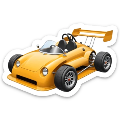 Special race car whose frame and suspension is made of shopping cart material with a large rear spoiler is being professionally steered driven by a small thin Guinea pig  sticker