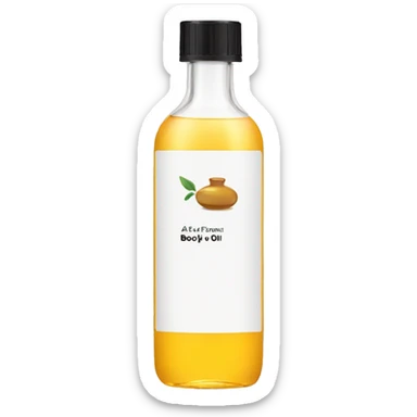 bottle of body oil with label sticker