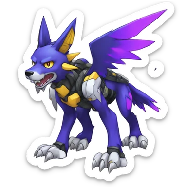  Cool Edgy Digimon-Fakemon-Garurumon-Loogamon-Wolf with edgy markings full body sticker