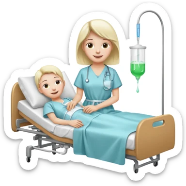 person with an IV drip in a hospital bed ios style emoji sticker