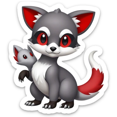 Cute cool black red white grey animal hybrid Fakemon full body sticker