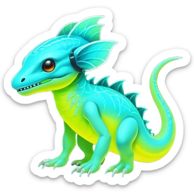Exotic futuristic lush warm-colored neon Fakémon-Fionbri-creature sticker