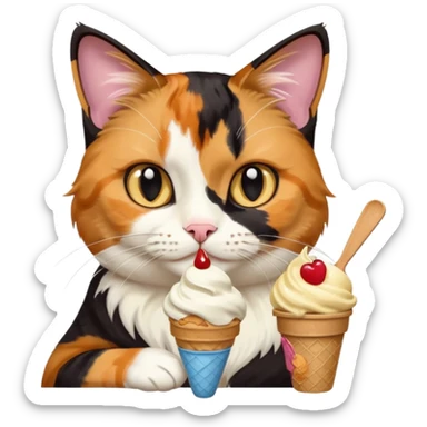 Cat with a ice cream and waching an Ipad sticker
