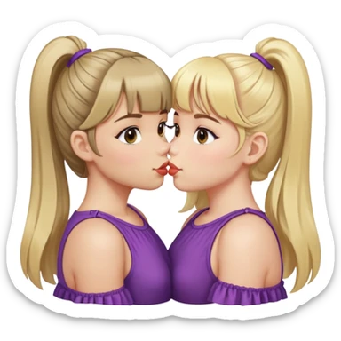 blonde girl with a ponytail and bangs with two strands released kisses a brunette girl with curtain bangs sticker