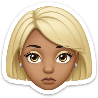 crée moi une jeune adulte noir au yeux brider marron foncer et une perruque blonde avec des baby hairs percing au nez et des gros faux cils bien charger , une fille un peu 92i sticker