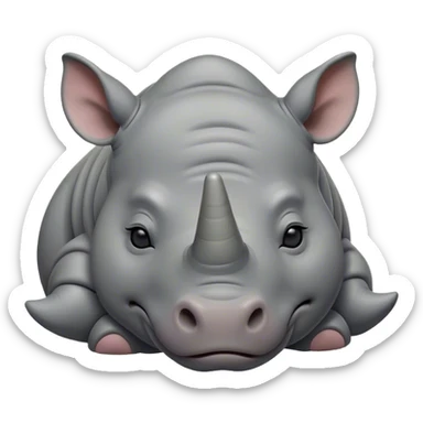 Meme-Worthy Cute Sleeping Rhinoceros Portrait Emoji, Head resting peacefully with a contented smile, showcasing a massive, robust build and a luxuriously soft slate-gray hide, eyes shut in a serene, restful nap, Simplified yet hilariously adorable features, highly detailed, glowing with a soft, drowsy light, high shine, relaxed and utterly lovable, stylized with an air of playful laziness, bright and heartwarming, soft glowing outline, capturing the essence of a comically sleepy rhinoceros, so meme-worthy it feels like it could instantly become the next viral sensation of adorable slumber! sticker