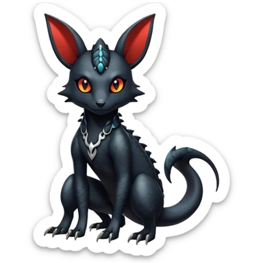 Sophisticated Modern Gothic Gloomy Futuristic Scaly Cyber-Salandit-Umbreon-Litten-Hybrid (Full body) sticker