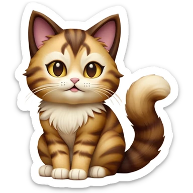 cinematic-[showshoe cat]-realistic-full-body-sitting-emoji,-tail-curled-playfully-around-its-paws,-head-tilted-dramatically,-fluffy-[brown mask]-fur,-simplified-yet-realistic-focused-features,-highly-detailed,-glowing-with-an-almost-sarcastic-glow sticker