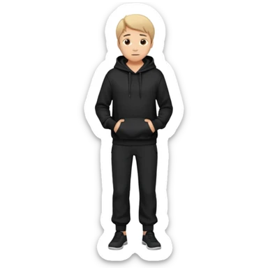 fullbody Mysterious shy caucasian man in black hoodie, hands in pockets and black pants sticker
