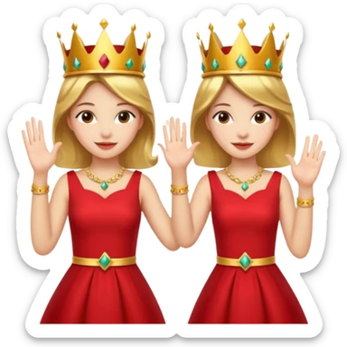 Two women wearing crowns and identical outfits giving each other a high five. sticker