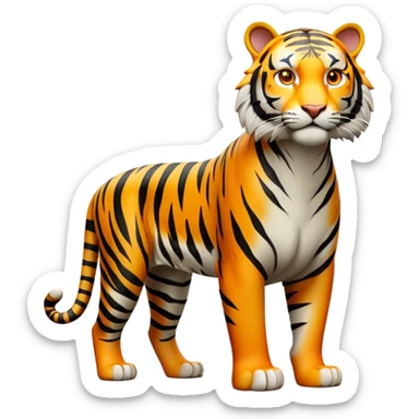 cinematic-tiger-realistic-full-body-standing-emoji,-massive-striped-frame-exuding-power-and-grace,-bold-orange-fur-with-thick-black-stripes,-head-tilted-dramatically,-piercing-yellow-eyes-focused-intensely,-simplified-yet-realistic-focused-features,-highly-detailed,-glowing-with-an-almost-sarcastic-glow sticker
