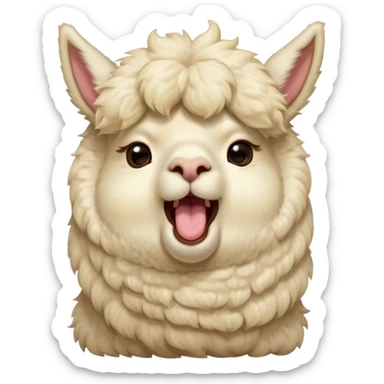 Cinematic Cute Yawning Cream Alpaca Portrait Emoji, Head tilted slightly with a dramatic, wide-open yawn, showcasing a soft, fluffy cream fleece with subtly drooping ears, round gentle eyes barely open in drowsy contentment, Simplified yet irresistibly adorable features, highly detailed, glowing with a soft, cozy glow, high shine, relaxed yet expressive, stylized with a touch of whimsy, bright and endearing, soft glowing outline, capturing the essence of a sleepy yet affectionate alpaca, so drowsy it feels like it could stretch out of the screen and curl up for a nap! sticker
