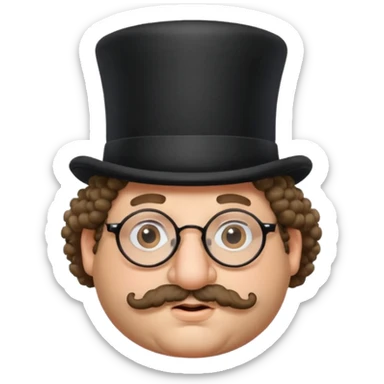 Fat Jewish man with curly hair a top hat glasses and a large nose  sticker