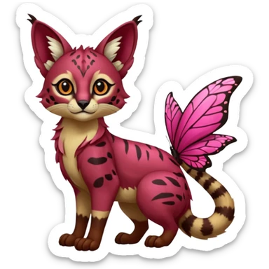 Colorful dark tropical ruby rose floral butterfly exotic cute cool beautiful shiny beautiful fantasy-caracal-civet-genet-sergal-vernid-serval-Gryphon-Cacomistle-Trico-oncilla-animal-Fakémon-hybrid-fursona (full body) sticker