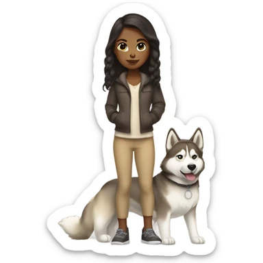 A girl Dark brown  hair next to a light dorée  Husky sticker