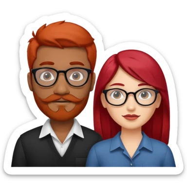 White red hair girl without glasses and brown indian guy with moustache and beard with glasses black hair  sticker