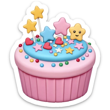 small scatter of colorful sprinkles, sugar pearls, and tiny fondant shapes (stars, hearts, flowers), glossy pastel and bright tones, textures vary smooth crunchy or soft, delicately detailed shapes, soft lighting, subtle shadows, transparent background, emoji scale sticker