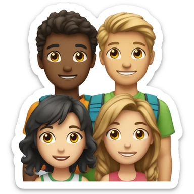 team of 4 friends 1 girl and 3 boys sticker