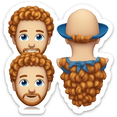 35 year old, male, short curly red hair, pale complexion, beard, blue eyes, basketball hat sticker