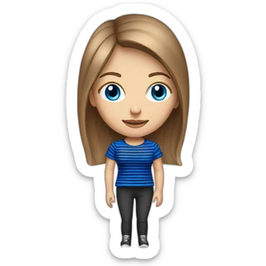 long light brown hair woman with blue eyes black stripy t-shirt sticker