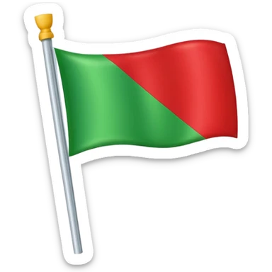 A red flag with a vertical and horizontal white stripe and two diagonal green stripes. Apple flag emoji style sticker