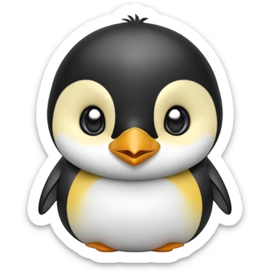 cinematic-cute-emperor-penguin-portrait-emoji,-head-tilted-playfully-and-inquisitively,-with-glossy,-pristine-plumage,-sparkling-eyes-filled-with-curiosity,-simplified-yet-irresistibly-adorable-features, black, large black eyes face sticker