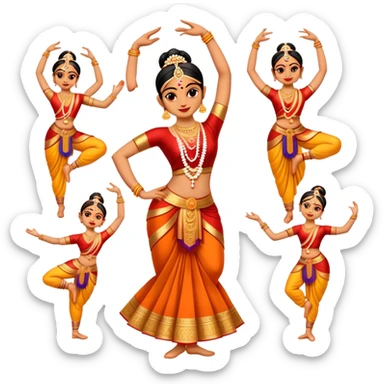 cinematic-realistic-bharatanatyam-dance-emoji,-depicted-as-an-elegant-classical-indian-dance-performance-with-graceful-poses,-intricate-costumes,-and-expressive-hand-gestures,-rendered-with-rich-textures-and-warm-dramatic-lighting sticker