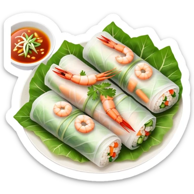 cinematic-realistic-vietnamese-summer-rolls-dish-emoji,-depicted-with-delicate-rice-paper-wraps-filled-with-fresh-vegetables-and-shrimp-rendered-with-crisp-textures-and-refreshing-lighting. sticker