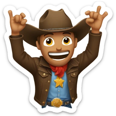 cowboy with his hands up making rock and roll symbols sticker