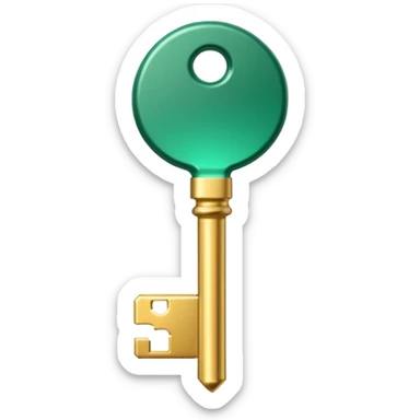 3D key icon with subtle glow effect, modern glossy style, deep green (#0B3D2C) and gold (#C9B037), elegant and minimal, transparent background, premium render sticker