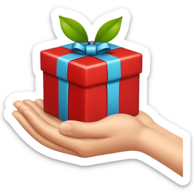 hand offering a present, apple emoji style, simple, clear, no text sticker