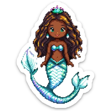 Mermaid princess with dark brown skin and shimmering iridescent tail scales sticker