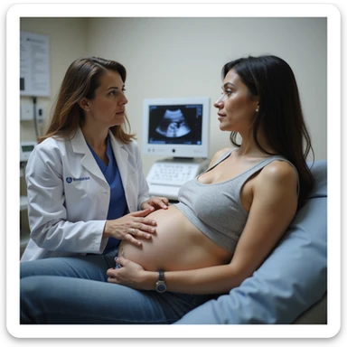 woman undergoing transvaginal ultrasound exam, doctor explaining situation, professional atmosphere, realistic details, gynecological clinic background, 4K quality sticker