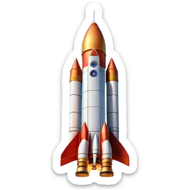  Cinematic Realistic Rocket Launch – A powerful, fiery scene of a massive rocket lifting off, its engines producing a bright, billowing inferno. The metallic body gleams in the sunlight, with intricate paneling and realistic textures bringing out its engineering marvel. Thick clouds of smoke and steam rise as it ascends into the sky. sticker