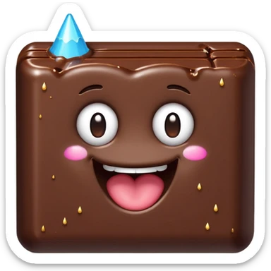 hyper realistic high-resolution chocolate bar emoji with a bite taken out, wearing a sweatband and surrounded by sparkles, expressive, modern minimal style sticker