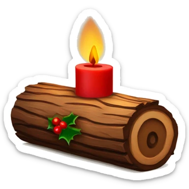 Wooden yule log with red candle in the centre and holly either side  sticker