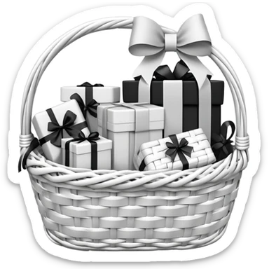  white small gift basket with small gifts inside and the gift basket color white and black sticker
