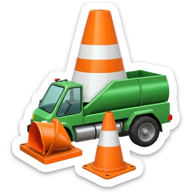 green tank crushing a traffic cone directly underneath its treads, emoji style sticker